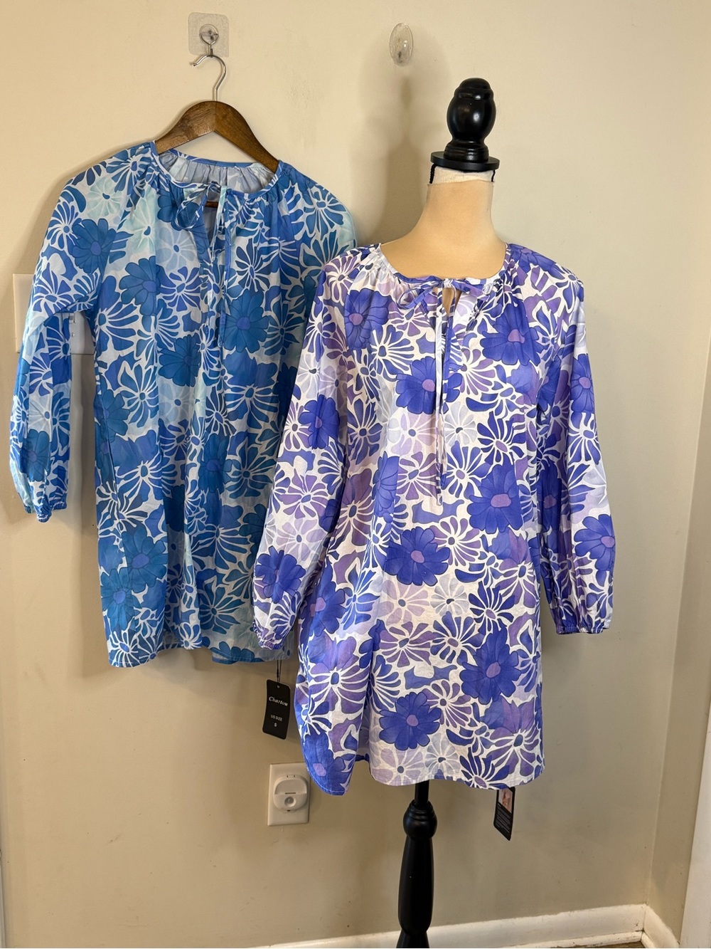Charton tropical floral versatile tunic top swimwear coverup set of two SZ SM